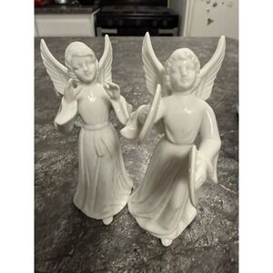2 Vintage Schmid Bros Porcelain Angels Musician Orcestra Figurines 5 1/2‎ Inches